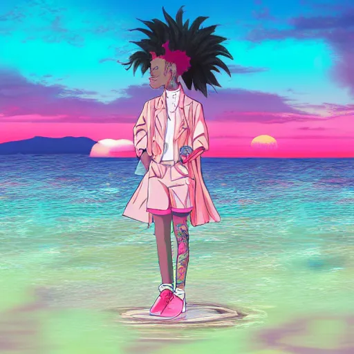 Image similar to insanely detailed vapor wave 2 1 savage miami sunset anime