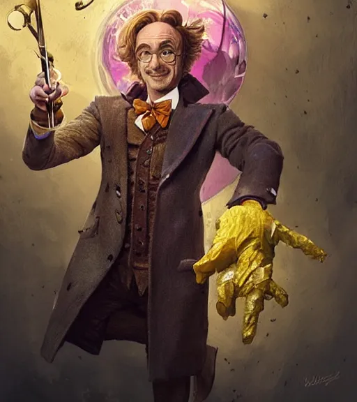 Image similar to beautiful willie wonka cooking meth drawing, in the style of greg rutkowski, fantasy, amazing detail, epic, intricate, elegant, smooth, sharp focus