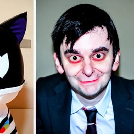 Image similar to cute looking martin shkreli cosplaying a girl with cat ears