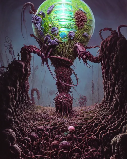 Image similar to the platonic ideal of flowers, rotting, insects and praying of cletus kasady carnage thanos dementor wild hunt chtulu mandelbulb schpongle electron microscope bioshock xenomorph akira, ego death, decay, dmt, psilocybin, concept art by randy vargas and zdzisław beksinski