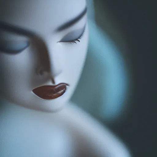 Image similar to a beautiful female made out of plastic, 5 0 mm lens, f 1. 4, sharp focus, ethereal, emotionally evoking, head in focus, volumetric lighting, 8 k