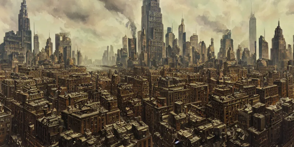 Image similar to new york occupied by wehrmacht, ww 2, matte painting, oil painting, painting