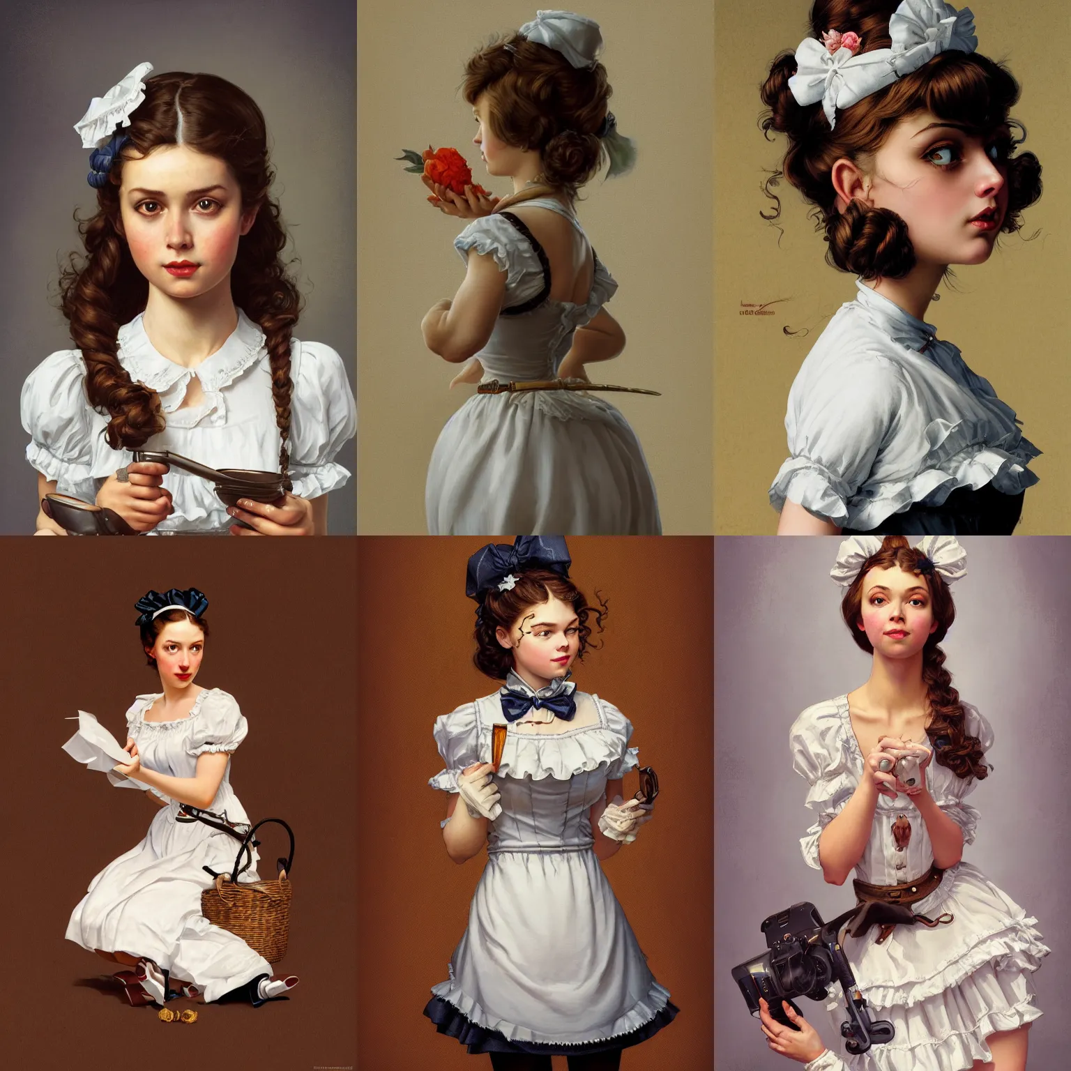 Prompt: a cute french maid on white background, intricate, highly detailed, digital painting, artstation, concept art, smooth, sharp focus, illustration, art by norman rockwell, emiliano ponzi, andrey remnev, yoann lossel, aaron jasinski, 8 k