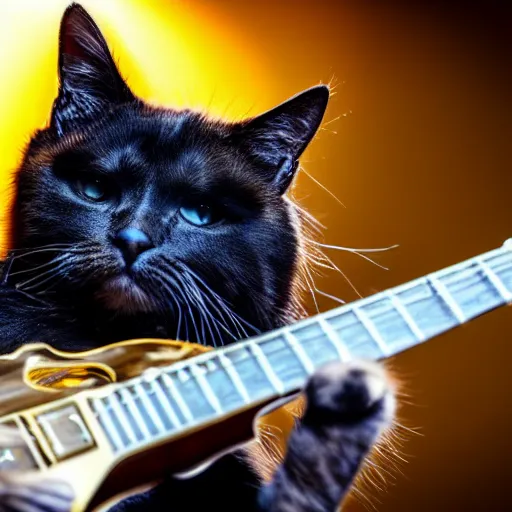 Prompt: a Cat playing a guitar in a heavy metal concert