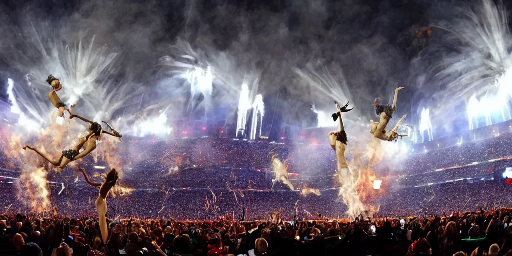 Image similar to superbowl halftime show in the style of salvador dali