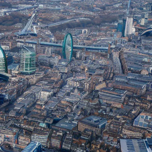 Image similar to Aerial photo of cyberpunk slumps in London