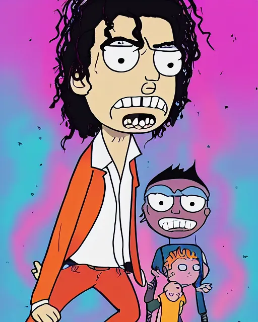 Image similar to portrait of michael jackson in the style of justin roiland. cinematic lighting. style of rick & morty. photographic, photography. by justin roiland