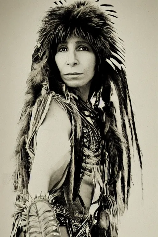 Image similar to Photo of Native American indian woman Mylene Farmer, portrait, skilled warrior of the Apache, ancient, realistic, detailed, Mylene Farmer