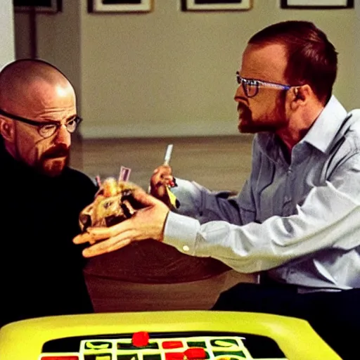 Prompt: walter white playing uno with jesse pinkman