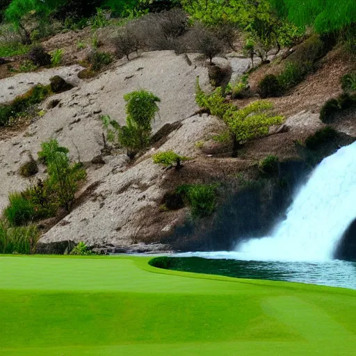 Image similar to golf course with waterfall