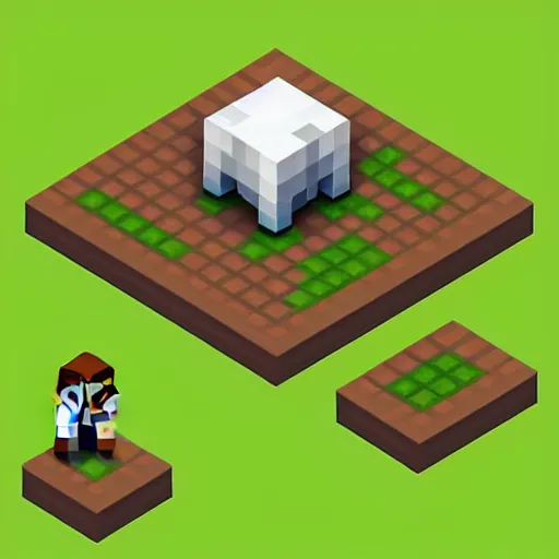 Prompt: isometric diorama of a minecraft character, low poly