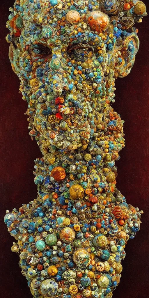 Image similar to a sculpture portrait made of bacteria and virus and molecules and atoms, painting part by wojciech siudmak, part by ilya repin, part by max ernst, part by norman rockwell, artstation