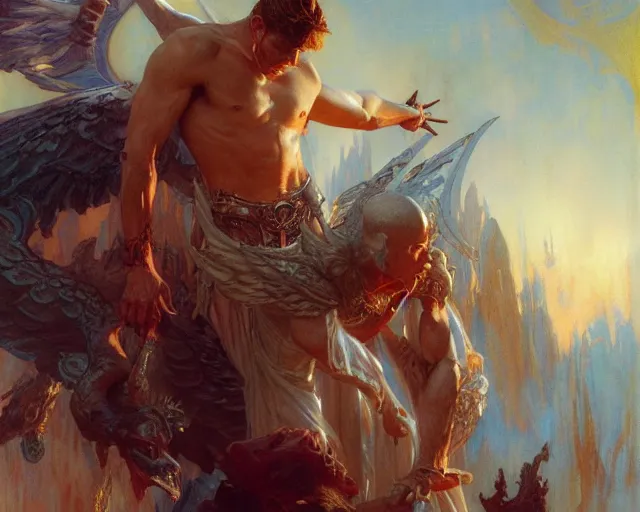 Image similar to attractive lucifer morning star summons death of the endless. highly detailed painting by gaston bussiere, craig mullins, j. c. leyendecker 8 k