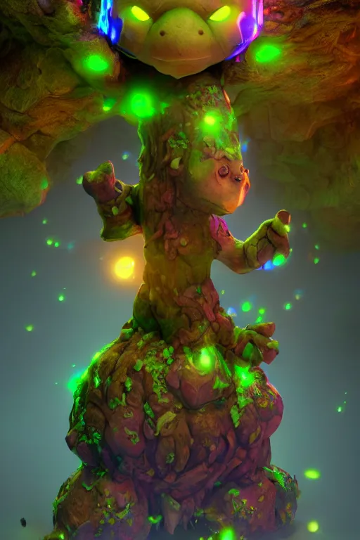 Image similar to arcane fantasy art giant golem elemental wood rock bastion forged gemstone enchanted forest troll, global illumination ray tracing hdr fanart arstation by sung choi and eric pfeiffer and gabriel garza and casper konefal lisa frank zbrush central hardmesh radiating a glowing aura