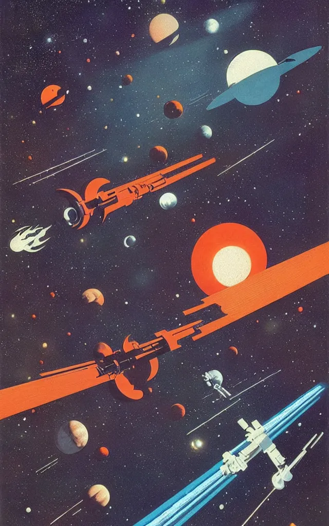 Prompt: space fantasy. bauhaus art. dean ellis.