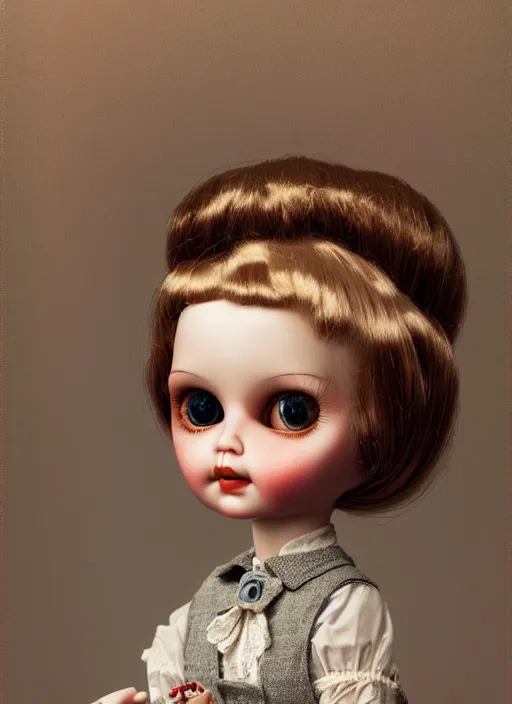 Image similar to highly detailed wide - angle portrait of a retro doll with low detail simple hands, nicoletta ceccoli, mark ryden, lostfish, earl nore, hyung tae, frank frazetta, global illumination, detailed and intricate environment