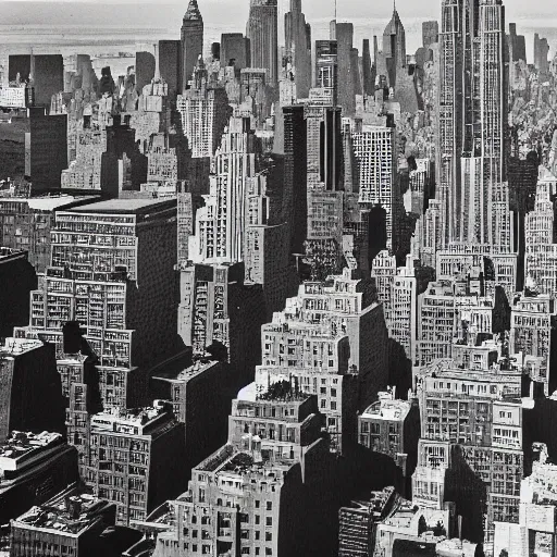 Image similar to Photo of New York City in the year 1950, black and white, photorealistic,