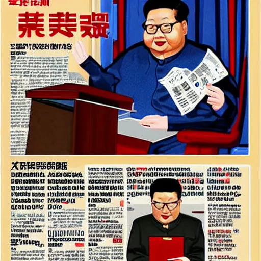 Image similar to Li Xin Jinping sitting on the toilet reading news paper, realistic detailed photography