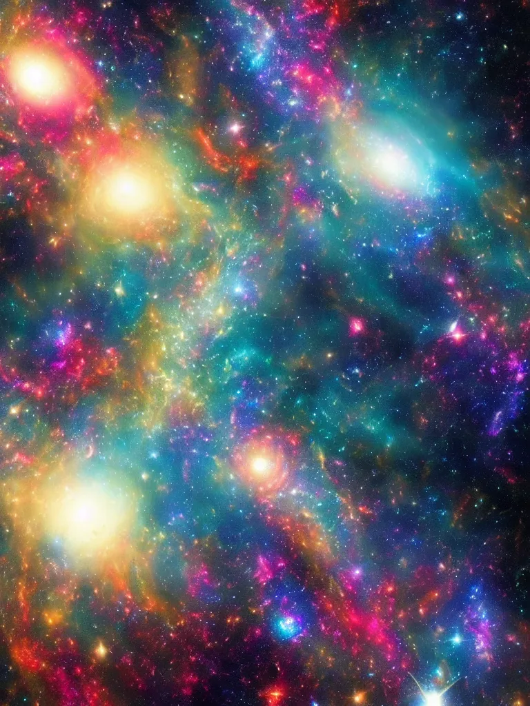 Prompt: celestial epic colorful deepspace image of galaxies, nasa photos, artstation