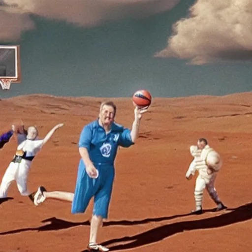 Image similar to rodney dangerfield playing basketball against astronauts on mars