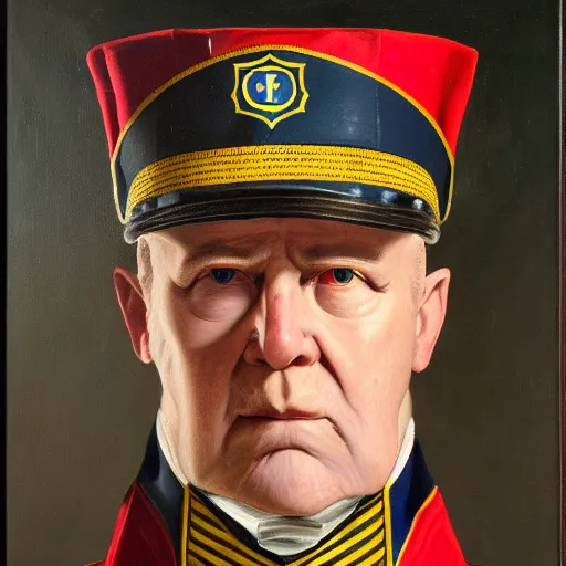 Image similar to facial portrait of nfl detroit lions dictator, military uniform, 1 8 3 4, oil on canvas by william sidney mount, oil on canvas, octane render