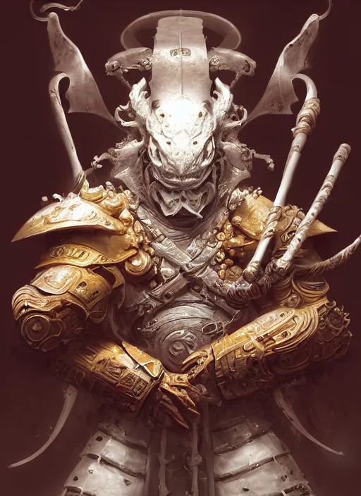 Image similar to subsurface scattering, white, koi, samurai deity with chitin armor, by jesper ejsing, justin gerard, tomasz alen kopera, cgsociety and fenghua zhong, highly detailed, rim light, cinematic lighting, illustration, art, octane render, very coherent, cinematic, hyper realism, high detail, octane render, 8 k