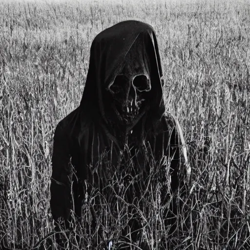 Prompt: dark creepy figure hiding in a field