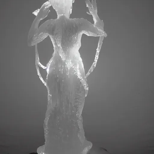 Prompt: B&W 35mm award winning photo - Ice Sculpture of Venus - Light from behind