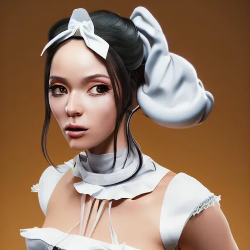 Image similar to portrait of a biomechanical French Maid by Artgerm, Hyper photorealistic octane render 8K HD