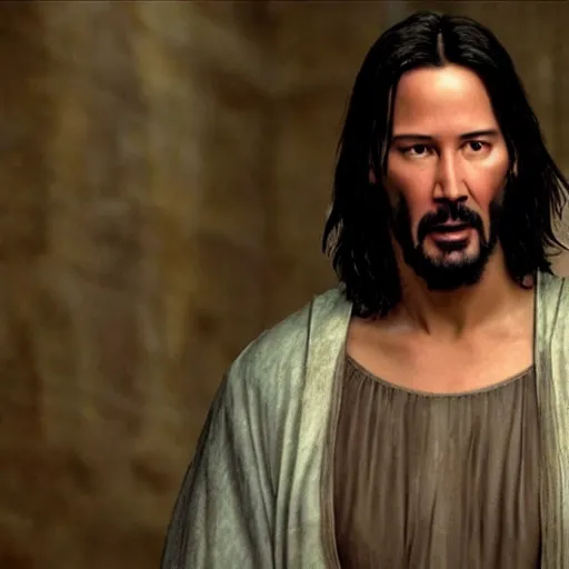 Image similar to Keanu Reeves as Jesus Christ 4K quality hyper realistic