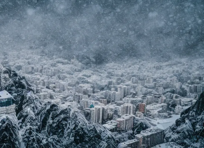 Prompt: rio de janeiro pao de acucar, city snowing with a lot of snow, mountains full of snow, photography award photo, 4 k