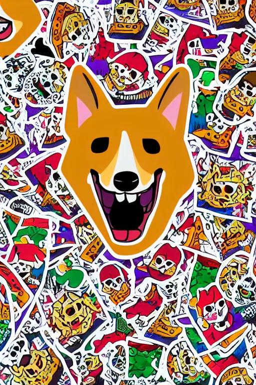 Image similar to Portrait of a corgi as a Mexican wrestler in a mask, sticker, colorful, illustration, highly detailed, simple, smooth and clean vector curves, no jagged lines, vector art, smooth