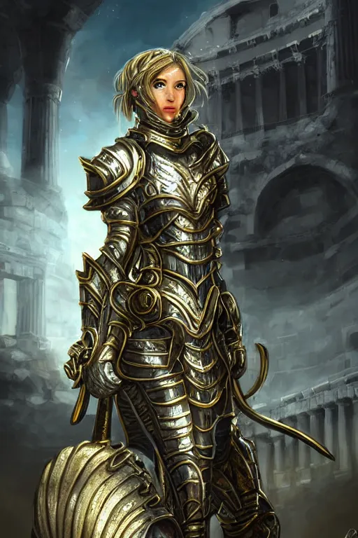 Image similar to portrait knights of Zodiac girl, metallic Silver and ice color reflected armor, in heavily raiinning ruin Agora of Athens, ssci-fi, fantasy, intricate, rim lights, reflected lights, very very beautiful, elegant, golden light, highly detailed, digital painting, artstation, concept art, smooth, sharp focus, illustration, art by tian zi and artgerm and greg rutkowski and alphonse mucha and loish and WLOP