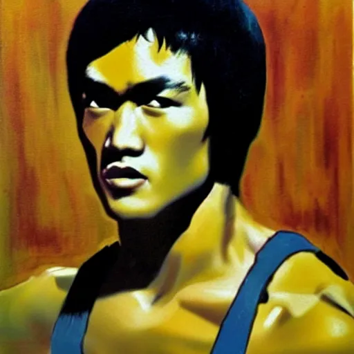 Image similar to bruce lee painted in the style of the mona lisa