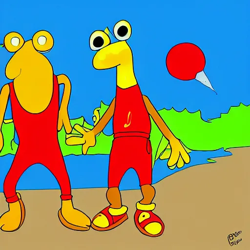 Prompt: Toejam and Earl, 90s cartoon, digital art