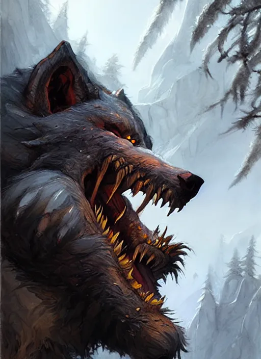 Prompt: rugged werewolf, dnd, fantasy oil _ painting _ unreal _ 5 _ daz. _ rpg _ extremely _ detailed _ artgerm _ greg rutkowski