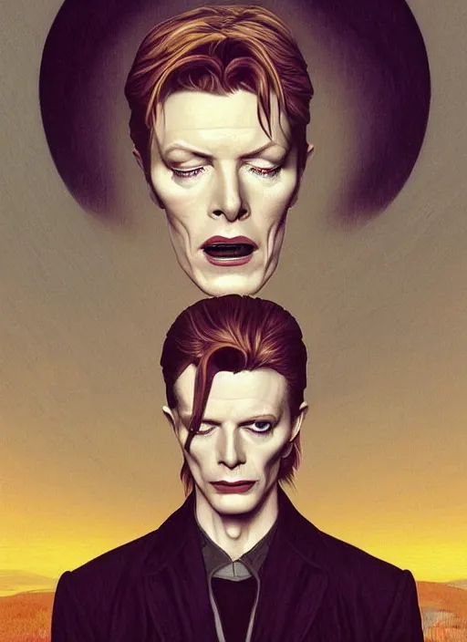 Image similar to twin peaks poster art, portrait of david bowie meets the little prince of darkness, by michael whelan, rossetti bouguereau, artgerm, retro, nostalgic, old fashioned