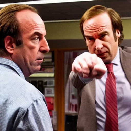 Prompt: Saul Goodman fighting Mike from Breaking Bad