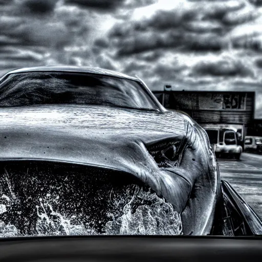 Image similar to shark driving a car realistic cinematic hdr 3 5 mm