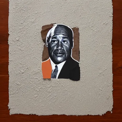 Prompt: an orange juice spilled on the floor making a portrait of o j simpson