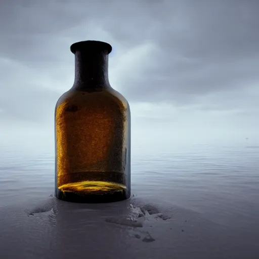 Prompt: A ship wreck in a bottle, hyper photo realistic, octane render
