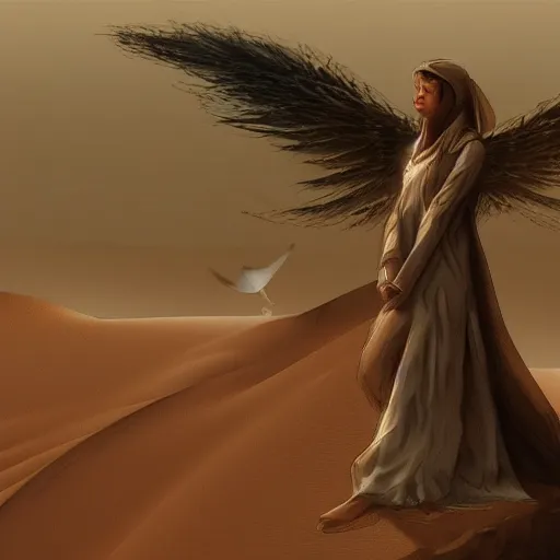 Image similar to an angel in desert,ArtStation .