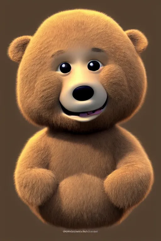 Image similar to a cute character design cgi 3 d anthropomorphic bear with soft fur and a face like yogi in the style of pixar, blender, cinema 4 d