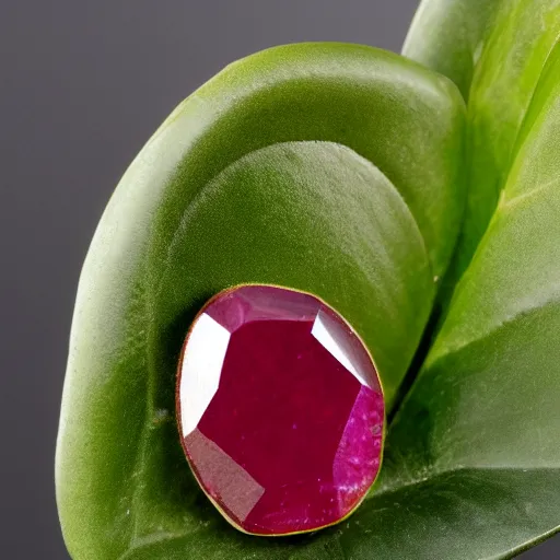 Image similar to a polished cut ruby gemstone growing from a plant