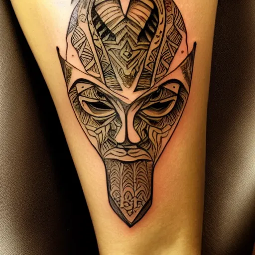 Prompt: tribal tatoo, sculpture, gold material, intrincate, detailed, fractal
