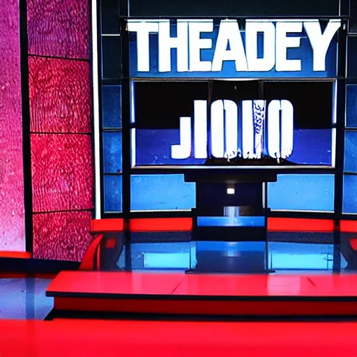 Prompt: jeopardy set, red