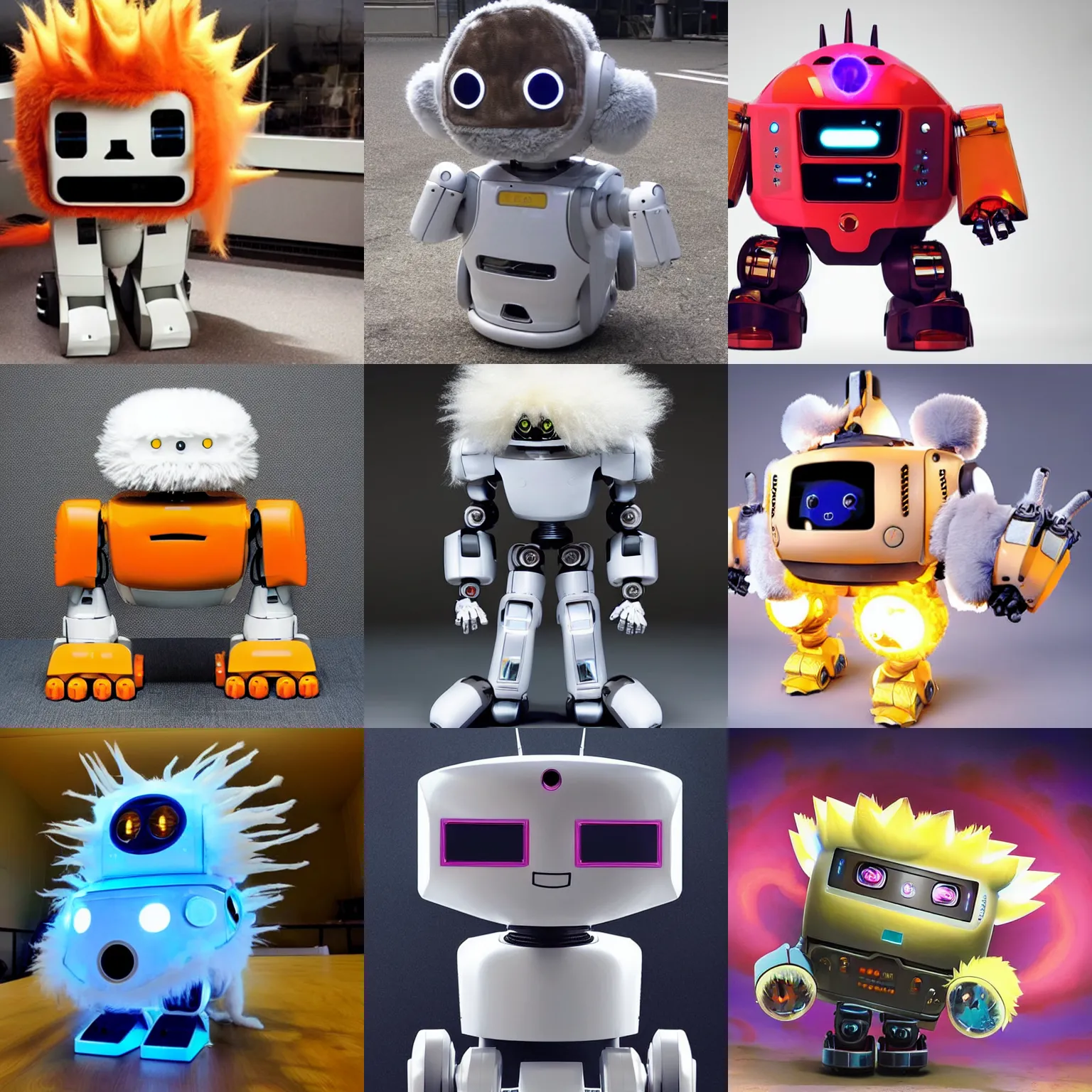 Prompt: <robot quality=high design='cute adorable' alignment='chaotic good'>Fluffy robot goes super saiyan</robot>