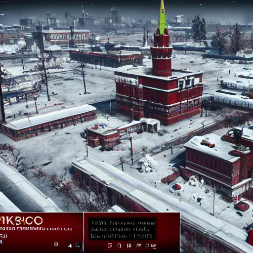 Prompt: the Moscow Red Square in the snow in Fallout 4, in game screenshot