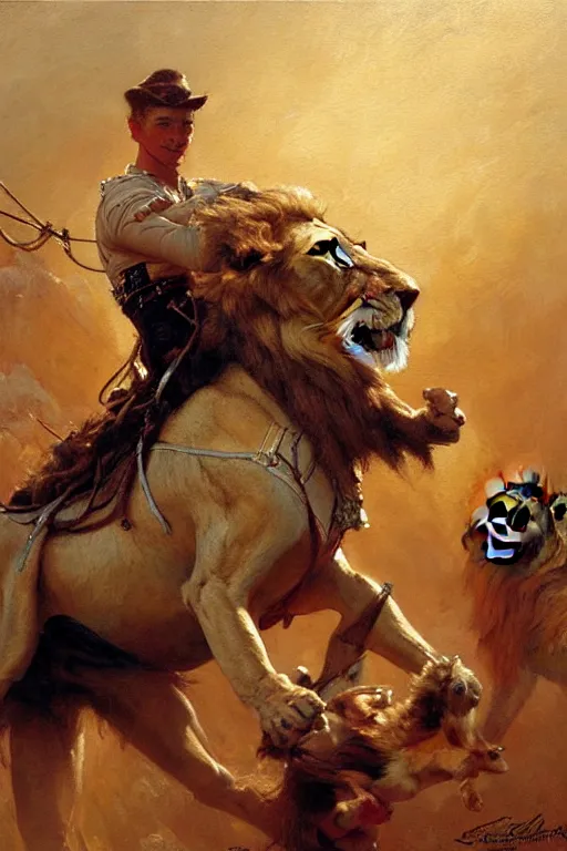 Image similar to lion tamer, highly detailed painting by gaston bussiere, craig mullins, j. c. leyendecker 8 k