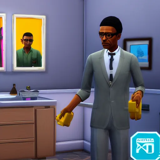 Image similar to gustavo fring selling meth in the sims 4, game screenshot, 4k